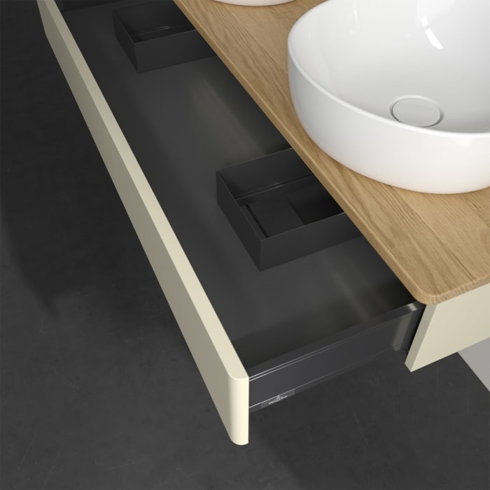 Villeroy & Boch Antao Waschbeckenunterschrank, 120 x 19 cm, 1 Auszug mit LED-Licht, Front ohne Struktur, ohne Hahnloch, für Waschtisch links und recht