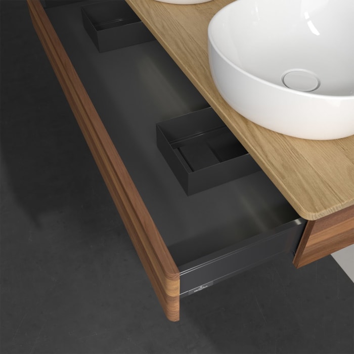 Villeroy & Boch Antao Waschbeckenunterschrank, 120 x 19 cm, 1 Auszug mit LED-Licht, Front ohne Struktur, ohne Hahnloch, für Waschtisch links und recht