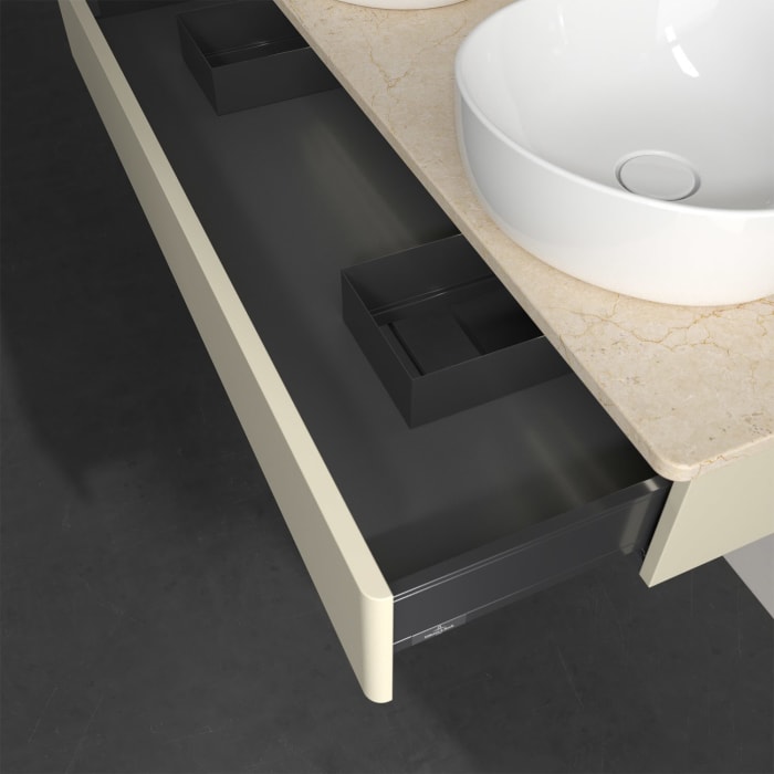 Villeroy & Boch Antao Waschbeckenunterschrank, 120 x 19 cm, 1 Auszug mit LED-Licht, Front ohne Struktur, ohne Hahnloch, für Waschtisch links und recht