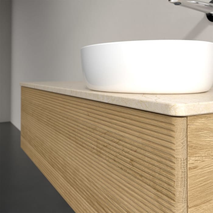 Villeroy & Boch Antao Waschbeckenunterschrank, 120 x 36 cm, 1 Auszug mit LED-Licht, Front mit Struktur, ohne Hahnloch, für Waschtisch rechts