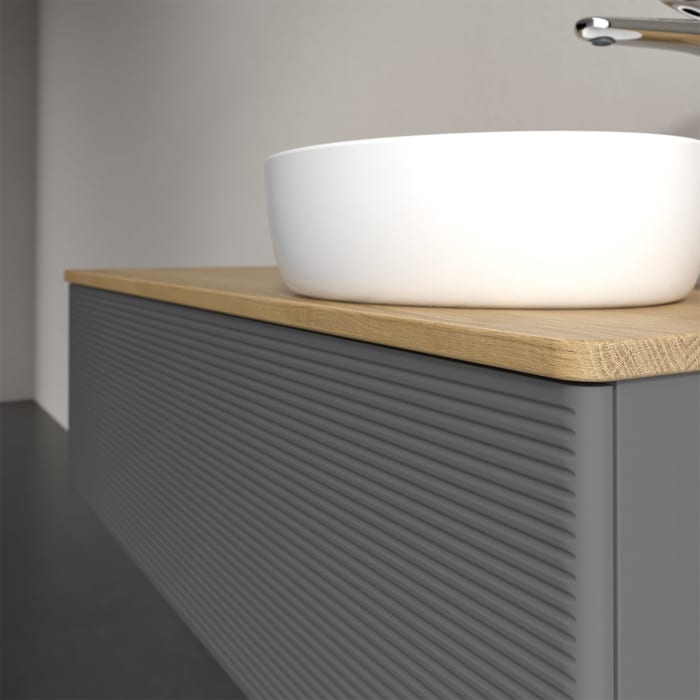 Villeroy & Boch Antao Waschbeckenunterschrank, 120 x 36 cm, 1 Auszug mit LED-Licht, Front mit Struktur, mit Hahnloch, für Waschtisch rechts