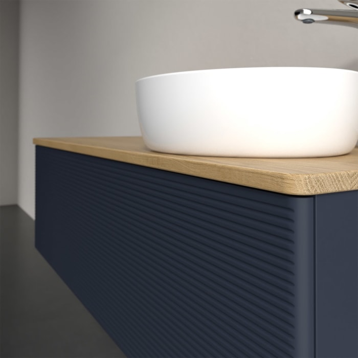 Villeroy & Boch Antao Waschbeckenunterschrank, 120 x 36 cm, 1 Auszug mit LED-Licht, Front mit Struktur, mit Hahnloch, für Waschtisch rechts