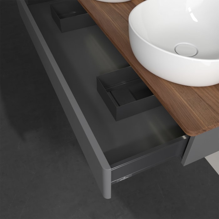 Villeroy & Boch Antao Waschbeckenunterschrank, 120 x 19 cm, 1 Auszug mit LED-Licht, Front ohne Struktur, mit Hahnloch, für Waschtisch links und rechts