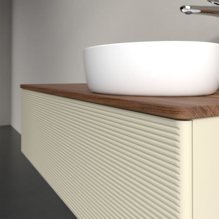 Villeroy & Boch Antao Waschbeckenunterschrank, 120 x 36 cm, 1 Auszug mit LED-Licht, Front mit Struktur, mit Hahnloch, für Waschtisch rechts