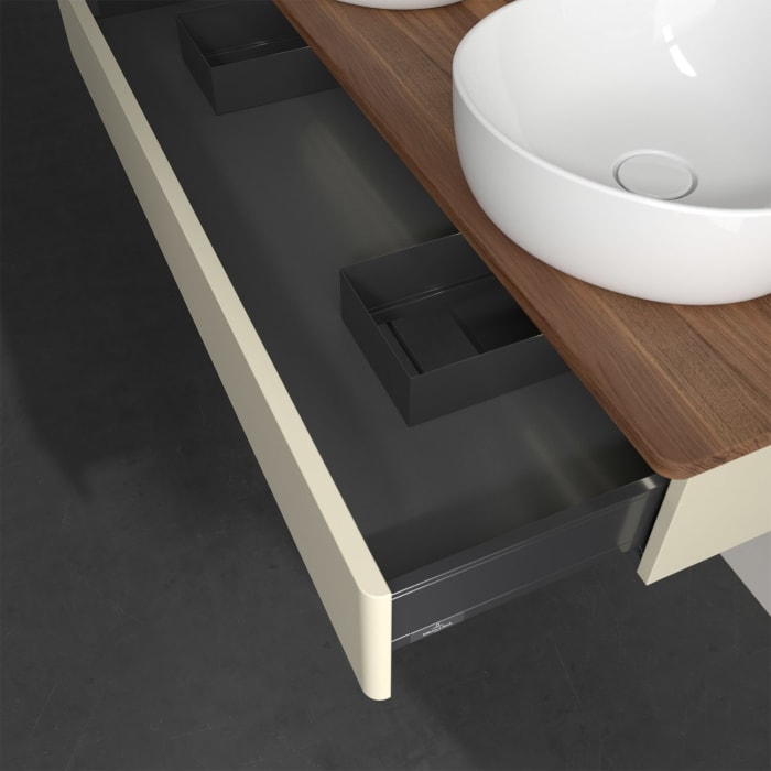 Villeroy & Boch Antao Waschbeckenunterschrank, 120 x 19 cm, 1 Auszug mit LED-Licht, Front ohne Struktur, mit Hahnloch, für Waschtisch links und rechts