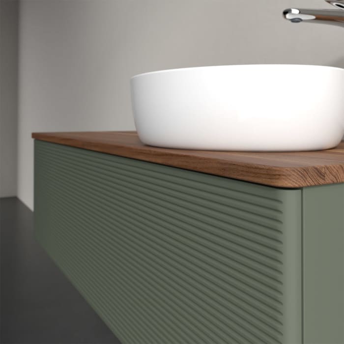 Villeroy & Boch Antao Waschbeckenunterschrank, 120 x 36 cm, 1 Auszug mit LED-Licht, Front mit Struktur, mit Hahnloch, für Waschtisch rechts