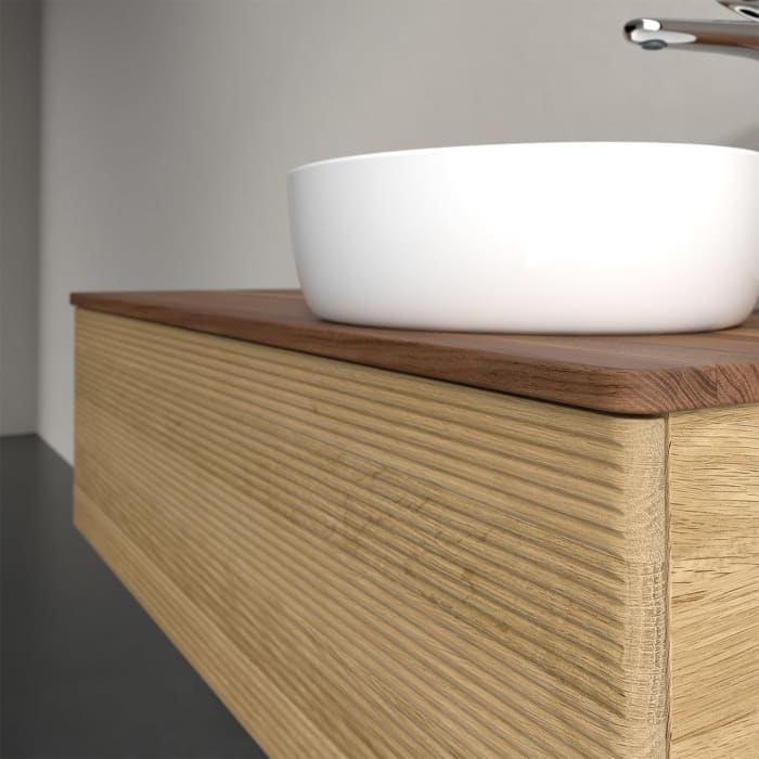 Villeroy & Boch Antao Waschbeckenunterschrank, 120 x 36 cm, 1 Auszug mit LED-Licht, Front mit Struktur, mit Hahnloch, für Waschtisch rechts