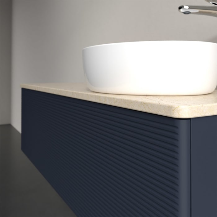 Villeroy & Boch Antao Waschbeckenunterschrank, 120 x 36 cm, 1 Auszug mit LED-Licht, Front mit Struktur, mit Hahnloch, für Waschtisch rechts