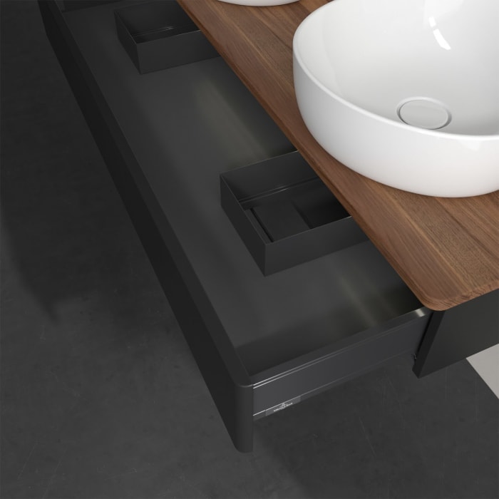 Villeroy & Boch Antao Waschbeckenunterschrank, 120 x 19 cm, 1 Auszug mit LED-Licht, Front ohne Struktur, mit Hahnloch, für Waschtisch links und rechts