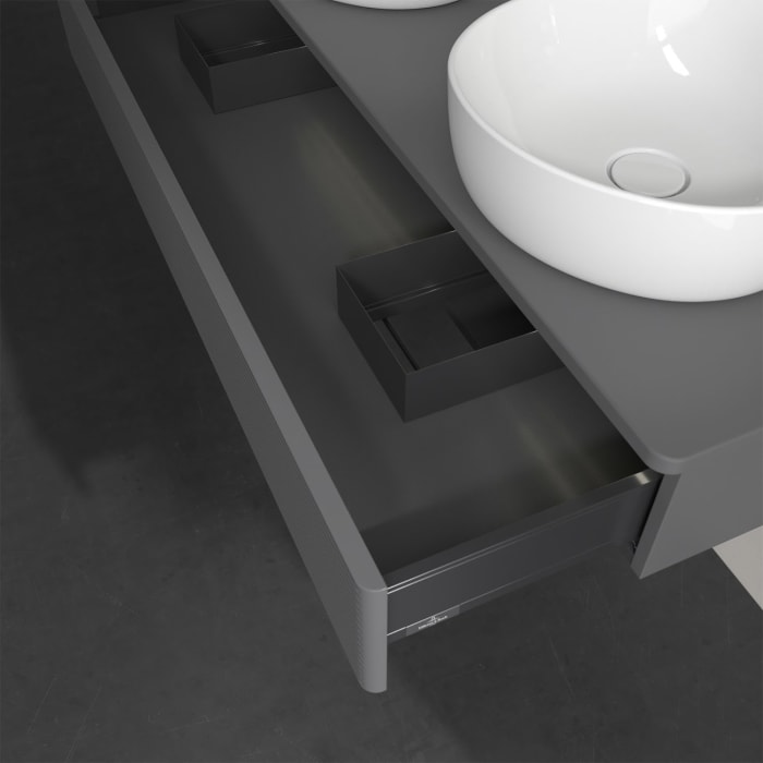 Villeroy & Boch Antao Waschbeckenunterschrank, 120 x 19 cm, 1 Auszug mit LED-Licht, Front mit Struktur, ohne Hahnloch, für Waschtisch links und rechts