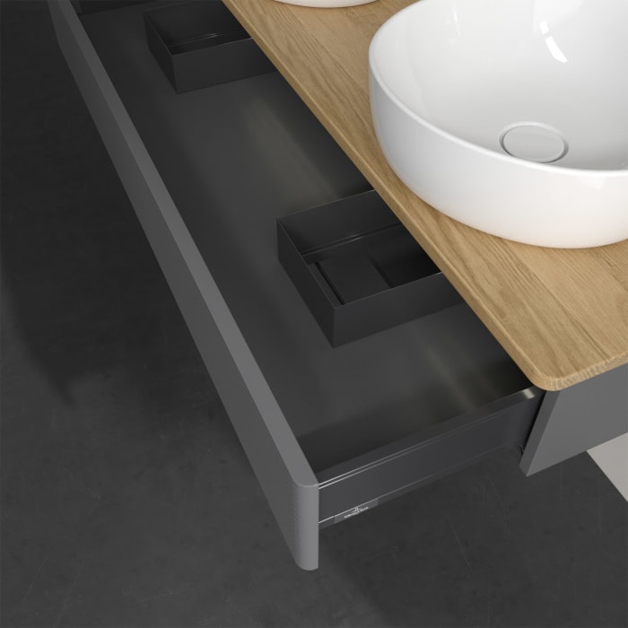 Villeroy & Boch Antao Waschbeckenunterschrank, 120 x 19 cm, 1 Auszug mit LED-Licht, Front mit Struktur, ohne Hahnloch, für Waschtisch links und rechts