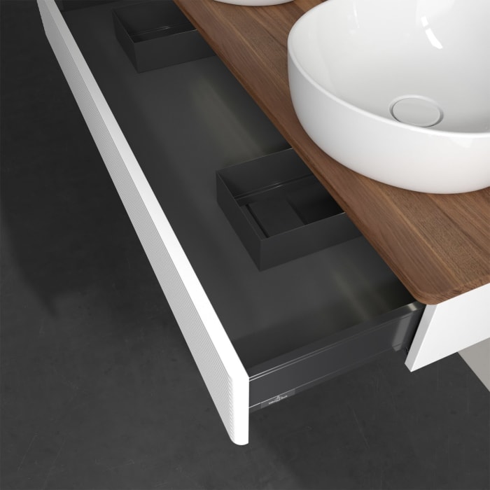 Villeroy & Boch Antao Waschbeckenunterschrank, 120 x 19 cm, 1 Auszug mit LED-Licht, Front mit Struktur, ohne Hahnloch, für Waschtisch links und rechts