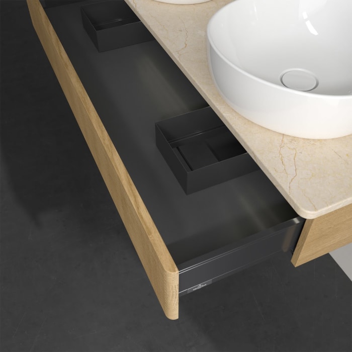 Villeroy & Boch Antao Waschbeckenunterschrank, 120 x 19 cm, 1 Auszug mit LED-Licht, Front mit Struktur, ohne Hahnloch, für Waschtisch links und rechts