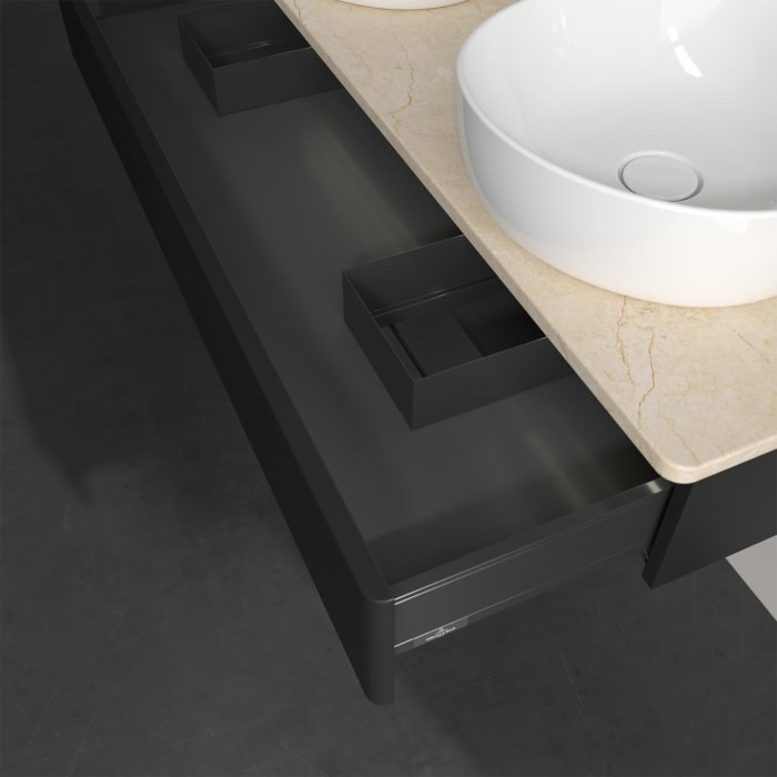 Villeroy & Boch Antao Waschbeckenunterschrank, 120 x 19 cm, 1 Auszug mit LED-Licht, Front mit Struktur, ohne Hahnloch, für Waschtisch links und rechts