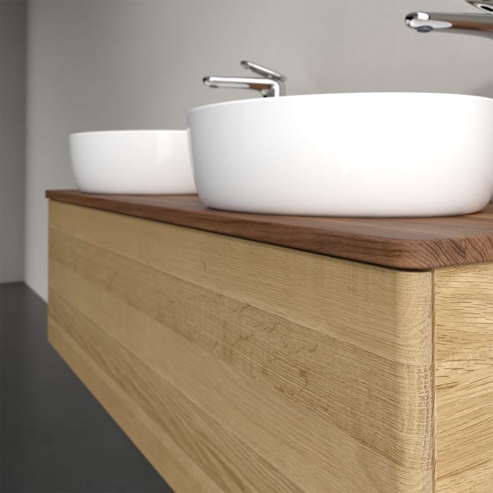 Villeroy & Boch Antao Waschbeckenunterschrank, 120 x 36 cm, 1 Auszug mit LED-Licht, Front ohne Struktur, mit Hahnloch, für Waschtisch links und rechts