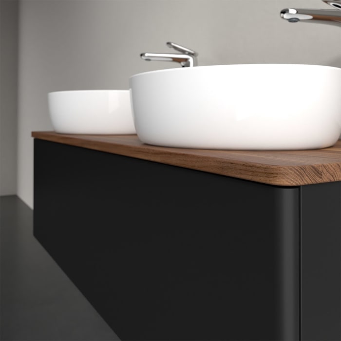 Villeroy & Boch Antao Waschbeckenunterschrank, 120 x 36 cm, 1 Auszug mit LED-Licht, Front ohne Struktur, mit Hahnloch, für Waschtisch links und rechts