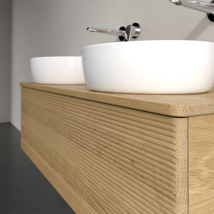 Villeroy & Boch Antao Waschbeckenunterschrank, 120 x 36 cm, 1 Auszug mit LED-Licht, Front mit Struktur, ohne Hahnloch, für Waschtisch links und rechts