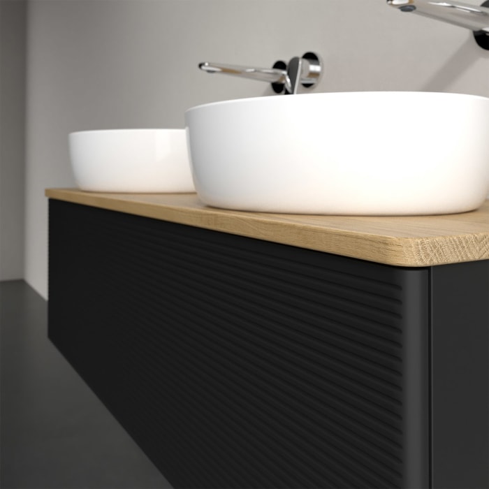 Villeroy & Boch Antao Waschbeckenunterschrank, 120 x 36 cm, 1 Auszug mit LED-Licht, Front mit Struktur, ohne Hahnloch, für Waschtisch links und rechts