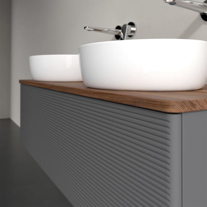 Villeroy & Boch Antao Waschbeckenunterschrank, 120 x 36 cm, 1 Auszug mit LED-Licht, Front mit Struktur, ohne Hahnloch, für Waschtisch links und rechts