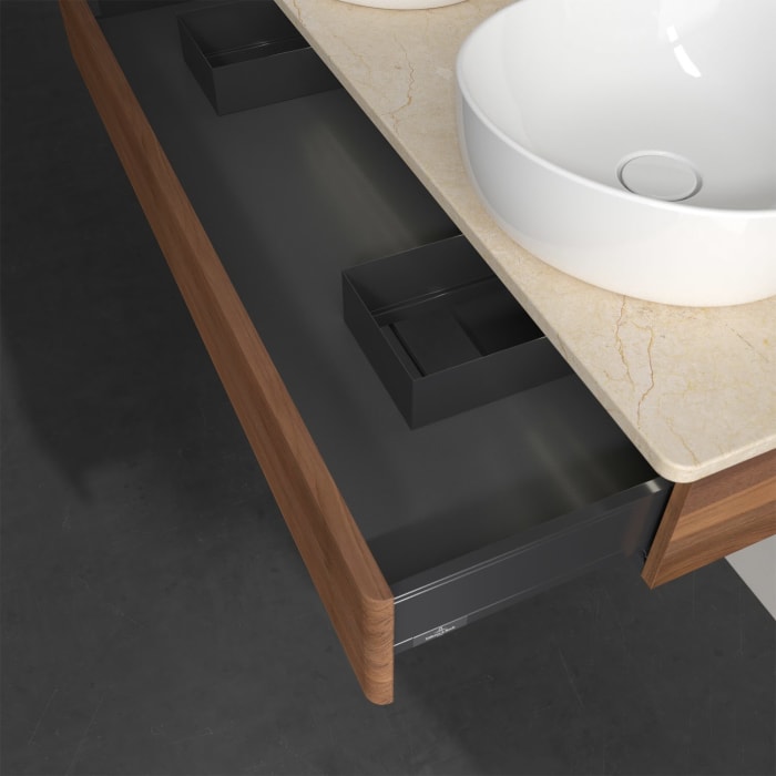 Villeroy & Boch Antao Waschbeckenunterschrank, 120 x 19 cm, 1 Auszug mit LED-Licht, Front mit Struktur, mit Hahnloch, für Waschtisch links und rechts