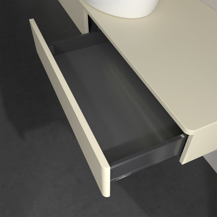 Villeroy & Boch Antao Waschbeckenunterschrank, 160 x 19 cm, 2 Auszüge mit LED-Licht, Front ohne Struktur, ohne Hahnloch, für Waschtisch mittig