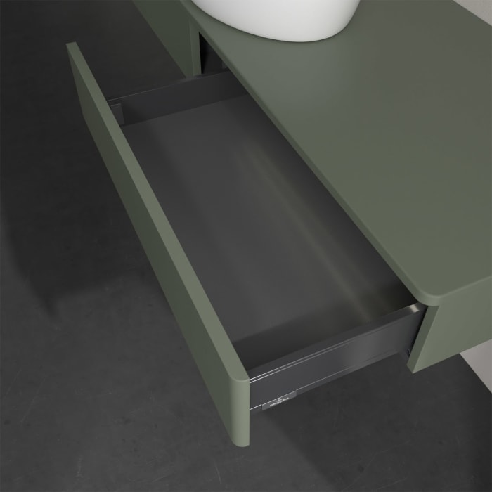 Villeroy & Boch Antao Waschbeckenunterschrank, 160 x 19 cm, 2 Auszüge mit LED-Licht, Front ohne Struktur, ohne Hahnloch, für Waschtisch mittig