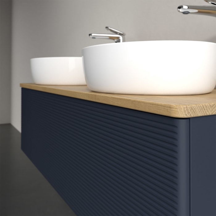 Villeroy & Boch Antao Waschbeckenunterschrank, 120 x 36 cm, 1 Auszug mit LED-Licht, Front mit Struktur, mit Hahnloch, für Waschtisch links und rechts