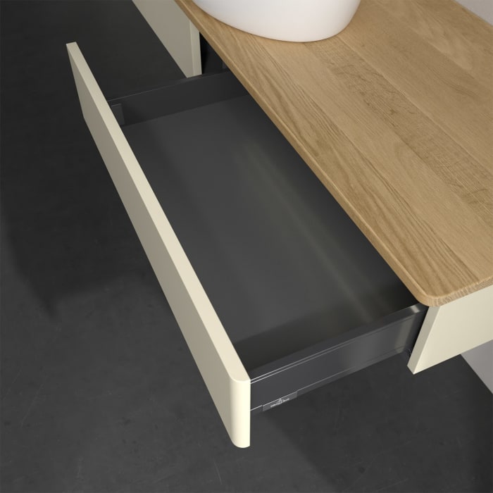 Villeroy & Boch Antao Waschbeckenunterschrank, 160 x 19 cm, 2 Auszüge mit LED-Licht, Front ohne Struktur, ohne Hahnloch, für Waschtisch mittig