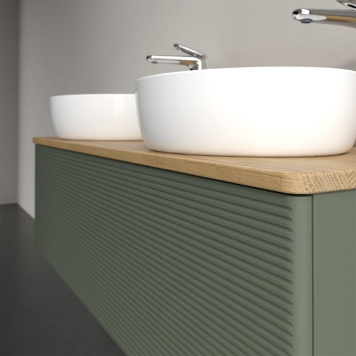 Villeroy & Boch Antao Waschbeckenunterschrank, 120 x 36 cm, 1 Auszug mit LED-Licht, Front mit Struktur, mit Hahnloch, für Waschtisch links und rechts