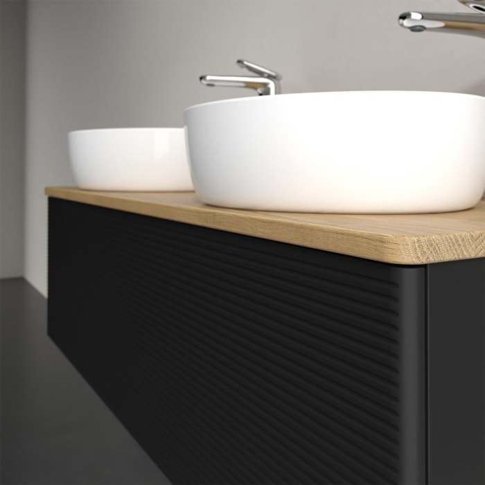 Villeroy & Boch Antao Waschbeckenunterschrank, 120 x 36 cm, 1 Auszug mit LED-Licht, Front mit Struktur, mit Hahnloch, für Waschtisch links und rechts