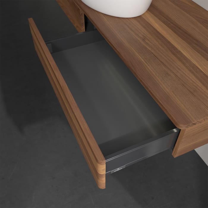 Villeroy & Boch Antao Waschbeckenunterschrank, 160 x 19 cm, 2 Auszüge mit LED-Licht, Front ohne Struktur, ohne Hahnloch, für Waschtisch mittig