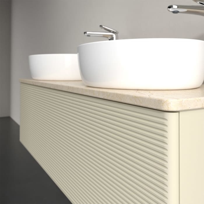 Villeroy & Boch Antao Waschbeckenunterschrank, 120 x 36 cm, 1 Auszug mit LED-Licht, Front mit Struktur, mit Hahnloch, für Waschtisch links und rechts