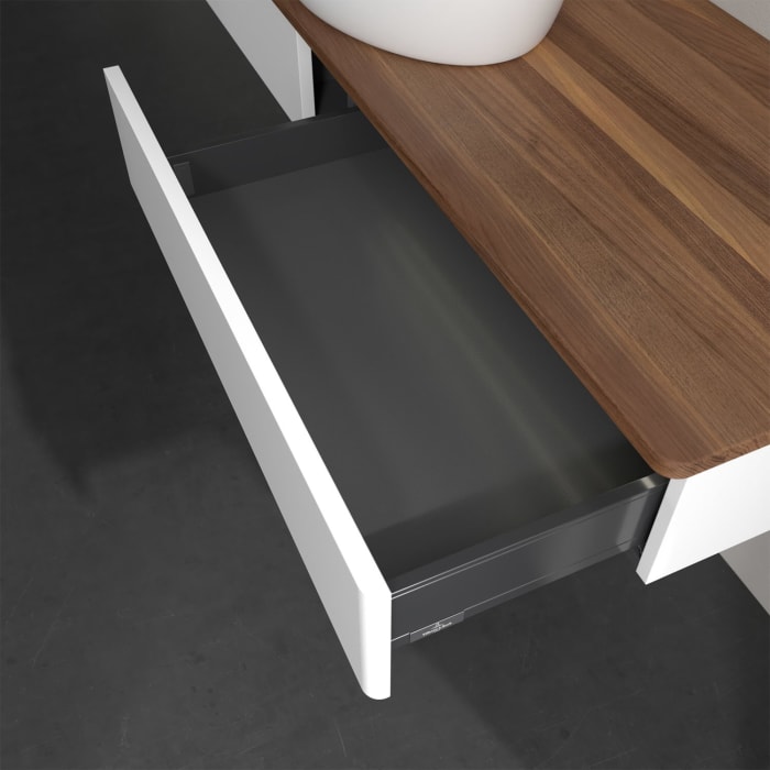 Villeroy & Boch Antao Waschbeckenunterschrank, 160 x 19 cm, 2 Auszüge mit LED-Licht, Front ohne Struktur, ohne Hahnloch, für Waschtisch mittig