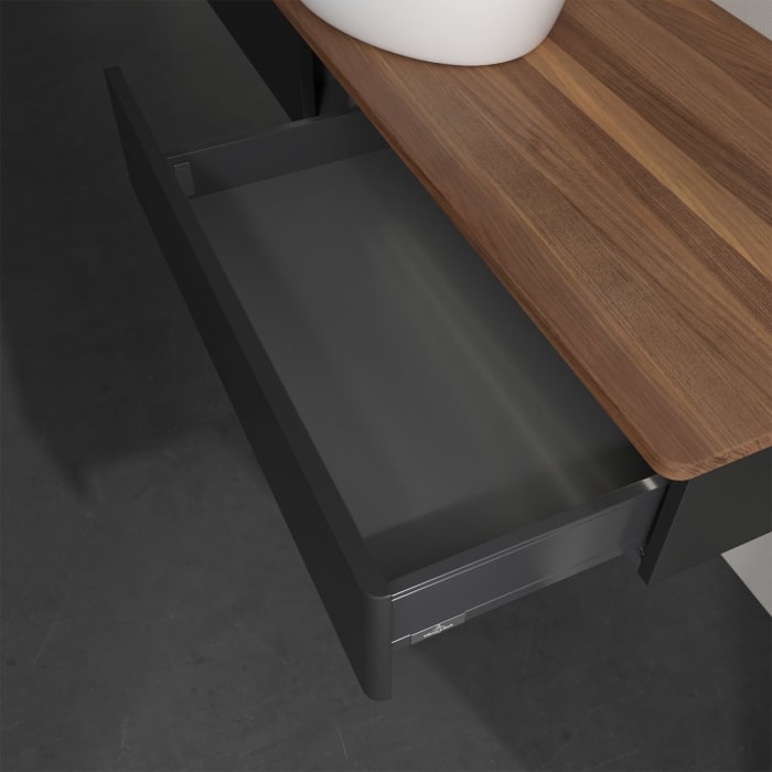 Villeroy & Boch Antao Waschbeckenunterschrank, 160 x 19 cm, 2 Auszüge mit LED-Licht, Front ohne Struktur, ohne Hahnloch, für Waschtisch mittig