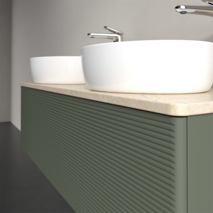 Villeroy & Boch Antao Waschbeckenunterschrank, 120 x 36 cm, 1 Auszug mit LED-Licht, Front mit Struktur, mit Hahnloch, für Waschtisch links und rechts