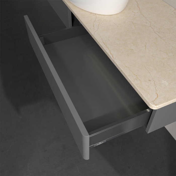 Villeroy & Boch Antao Waschbeckenunterschrank, 160 x 19 cm, 2 Auszüge mit LED-Licht, Front ohne Struktur, ohne Hahnloch, für Waschtisch mittig