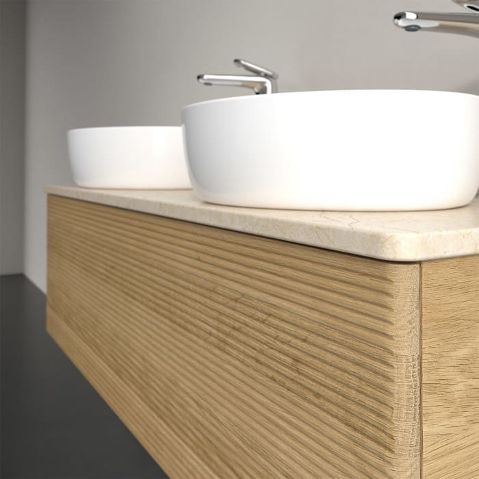 Villeroy & Boch Antao Waschbeckenunterschrank, 120 x 36 cm, 1 Auszug mit LED-Licht, Front mit Struktur, mit Hahnloch, für Waschtisch links und rechts