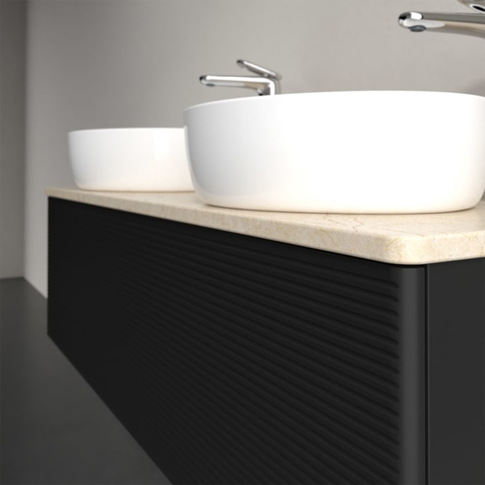 Villeroy & Boch Antao Waschbeckenunterschrank, 120 x 36 cm, 1 Auszug mit LED-Licht, Front mit Struktur, mit Hahnloch, für Waschtisch links und rechts