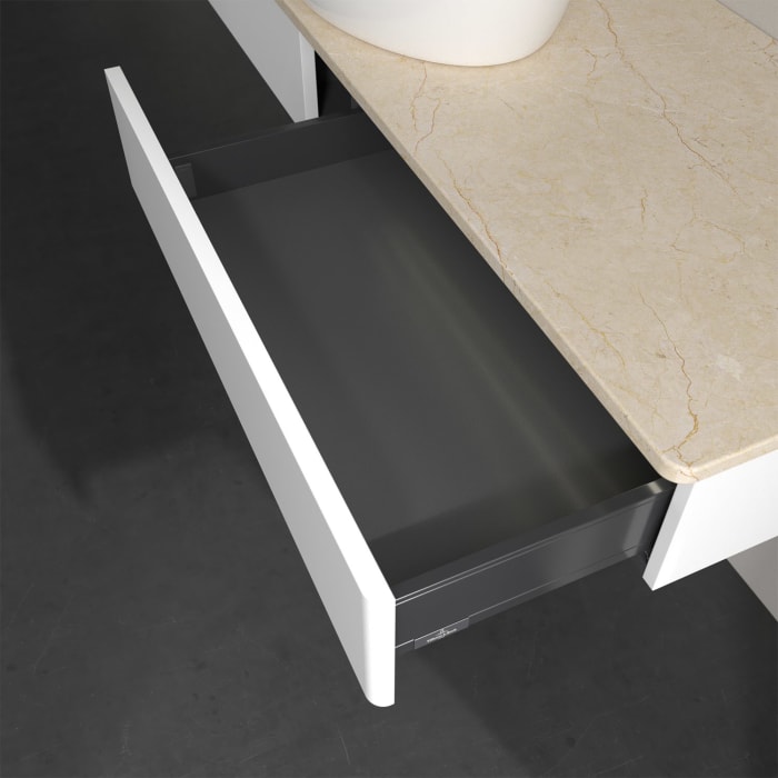 Villeroy & Boch Antao Waschbeckenunterschrank, 160 x 19 cm, 2 Auszüge mit LED-Licht, Front ohne Struktur, ohne Hahnloch, für Waschtisch mittig