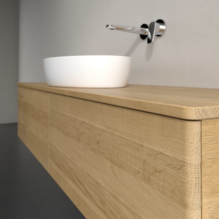 Villeroy & Boch Antao Waschbeckenunterschrank, 160 x 36 cm, 2 Auszüge mit LED-Licht, Front ohne Struktur, ohne Hahnloch, für Waschtisch mittig