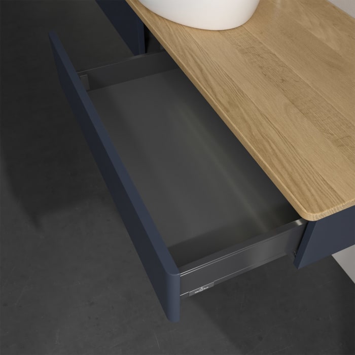 Villeroy & Boch Antao Waschbeckenunterschrank, 160 x 19 cm, 2 Auszüge mit LED-Licht, Front ohne Struktur, mit Hahnloch, für Waschtisch mittig