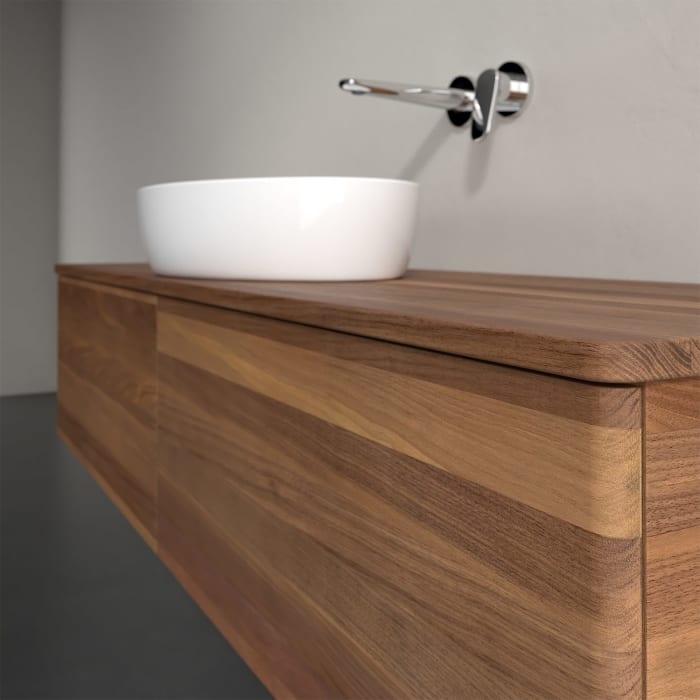 Villeroy & Boch Antao Waschbeckenunterschrank, 160 x 36 cm, 2 Auszüge mit LED-Licht, Front ohne Struktur, ohne Hahnloch, für Waschtisch mittig