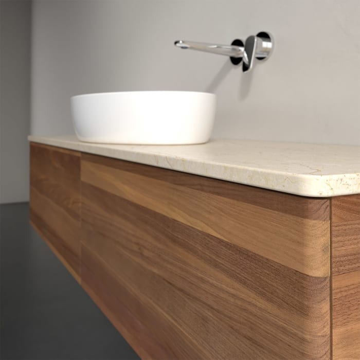 Villeroy & Boch Antao Waschbeckenunterschrank, 160 x 36 cm, 2 Auszüge mit LED-Licht, Front ohne Struktur, ohne Hahnloch, für Waschtisch mittig