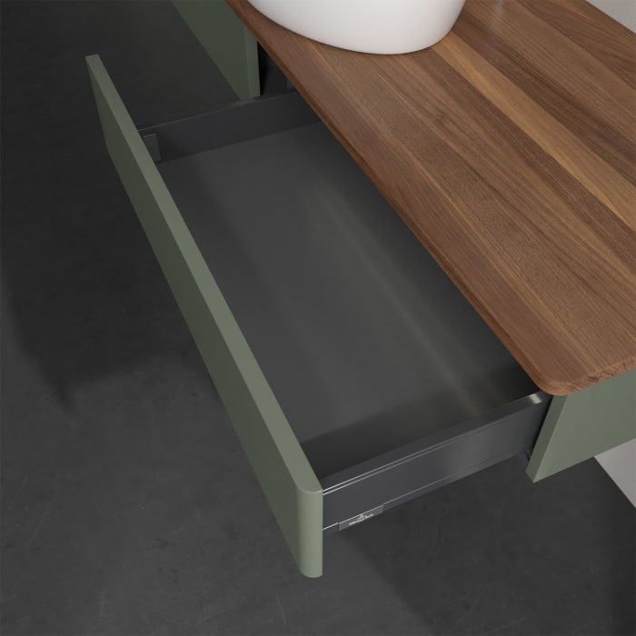 Villeroy & Boch Antao Waschbeckenunterschrank, 160 x 19 cm, 2 Auszüge mit LED-Licht, Front ohne Struktur, mit Hahnloch, für Waschtisch mittig