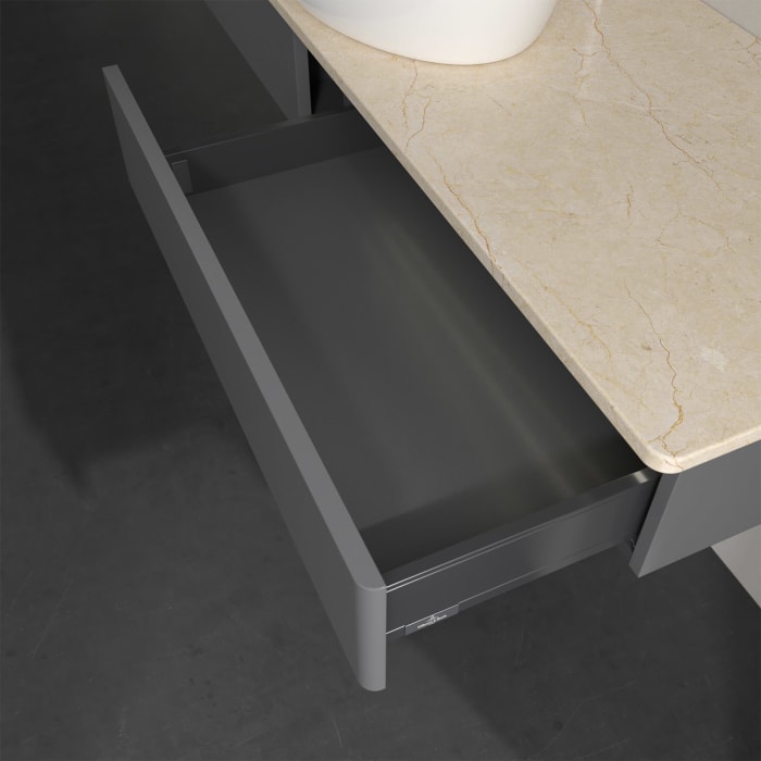 Villeroy & Boch Antao Waschbeckenunterschrank, 160 x 19 cm, 2 Auszüge mit LED-Licht, Front ohne Struktur, mit Hahnloch, für Waschtisch mittig