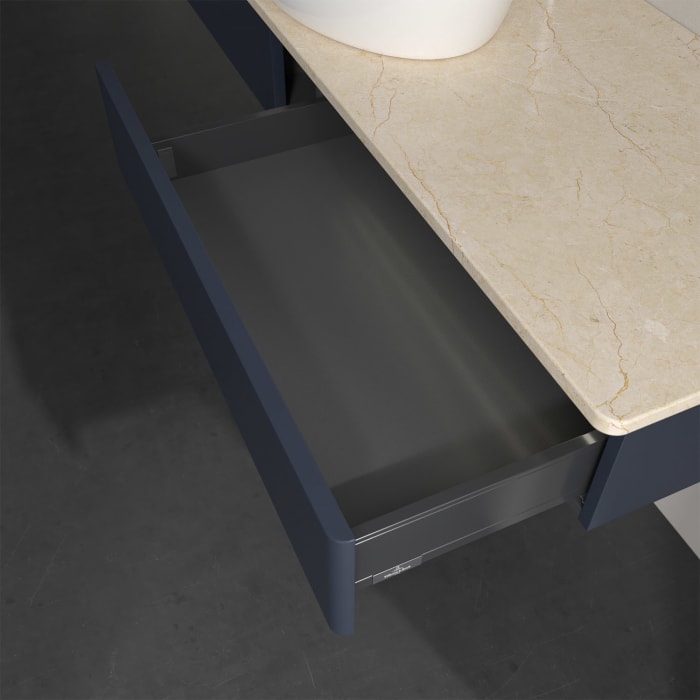 Villeroy & Boch Antao Waschbeckenunterschrank, 160 x 19 cm, 2 Auszüge mit LED-Licht, Front ohne Struktur, mit Hahnloch, für Waschtisch mittig