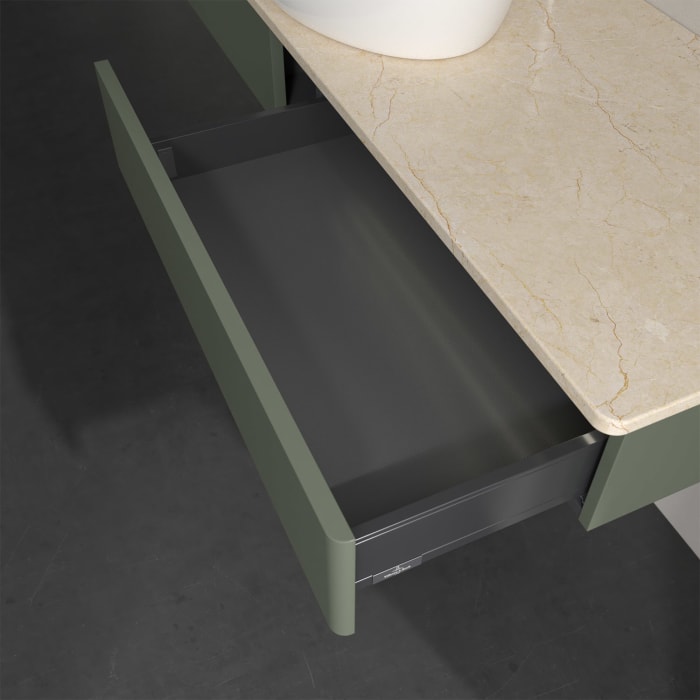 Villeroy & Boch Antao Waschbeckenunterschrank, 160 x 19 cm, 2 Auszüge mit LED-Licht, Front ohne Struktur, mit Hahnloch, für Waschtisch mittig