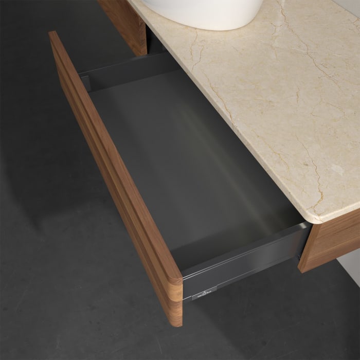 Villeroy & Boch Antao Waschbeckenunterschrank, 160 x 19 cm, 2 Auszüge mit LED-Licht, Front ohne Struktur, mit Hahnloch, für Waschtisch mittig