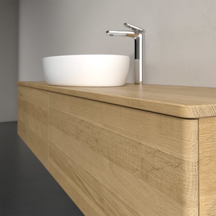 Villeroy & Boch Antao Waschbeckenunterschrank, 160 x 36 cm, 2 Auszüge mit LED-Licht, Front ohne Struktur, mit Hahnloch, für Waschtisch mittig