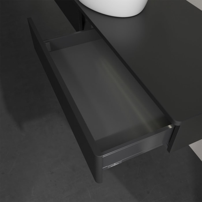 Villeroy & Boch Antao Waschbeckenunterschrank, 160 x 19 cm, 2 Auszüge mit LED-Licht, Front mit Struktur, ohne Hahnloch, für Waschtisch mittig